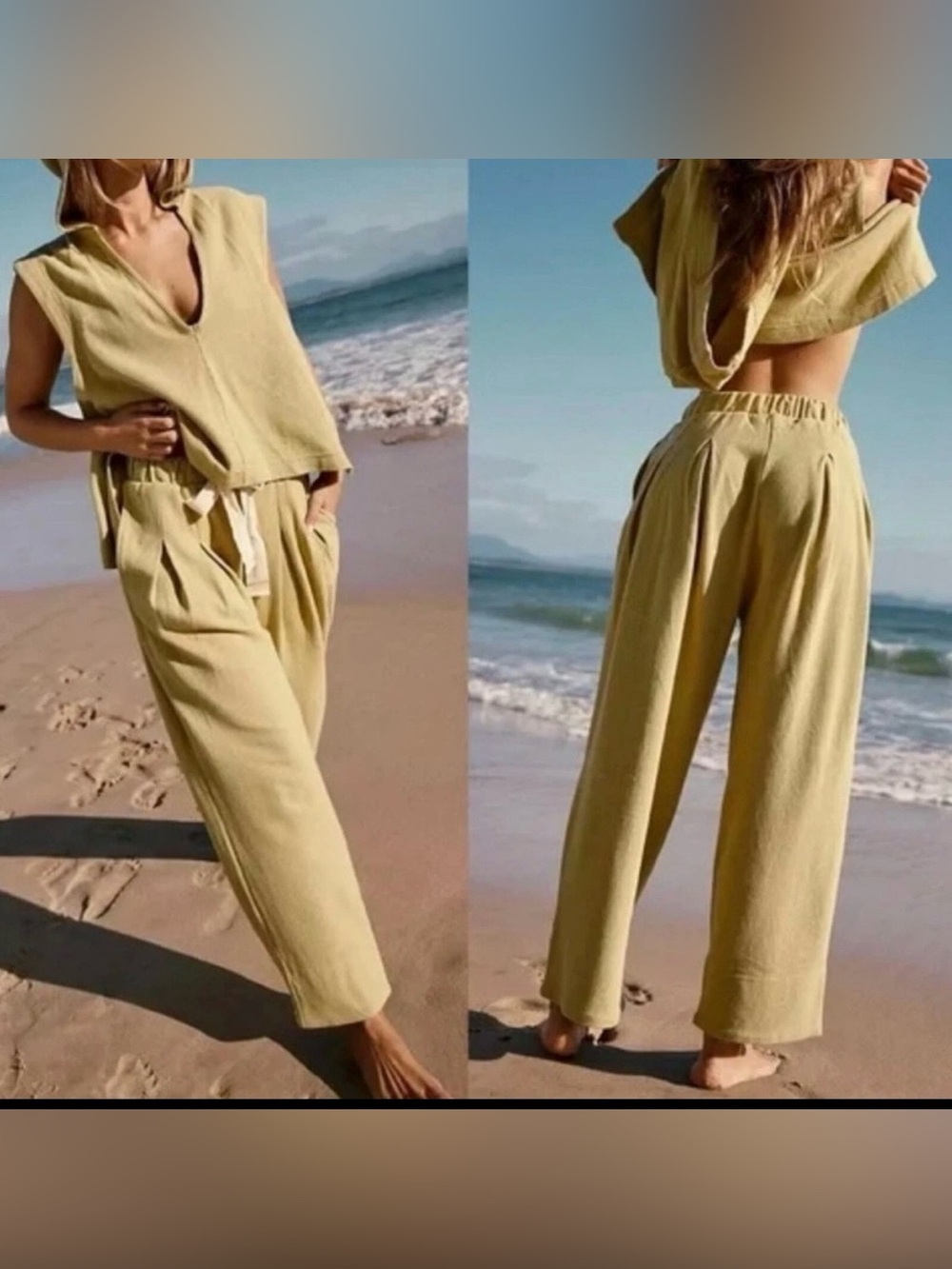 Free People Beach Day Tripper Ribbed Pleated Drawstring Pants - Green - Small